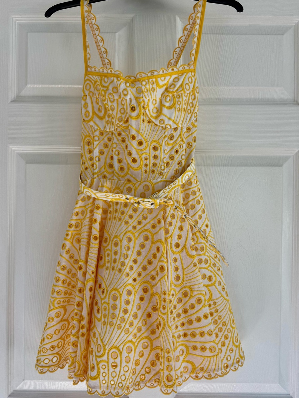 Charo Ruiz Ibiza Yellow White Eyelet Embroidered Mini Dress S